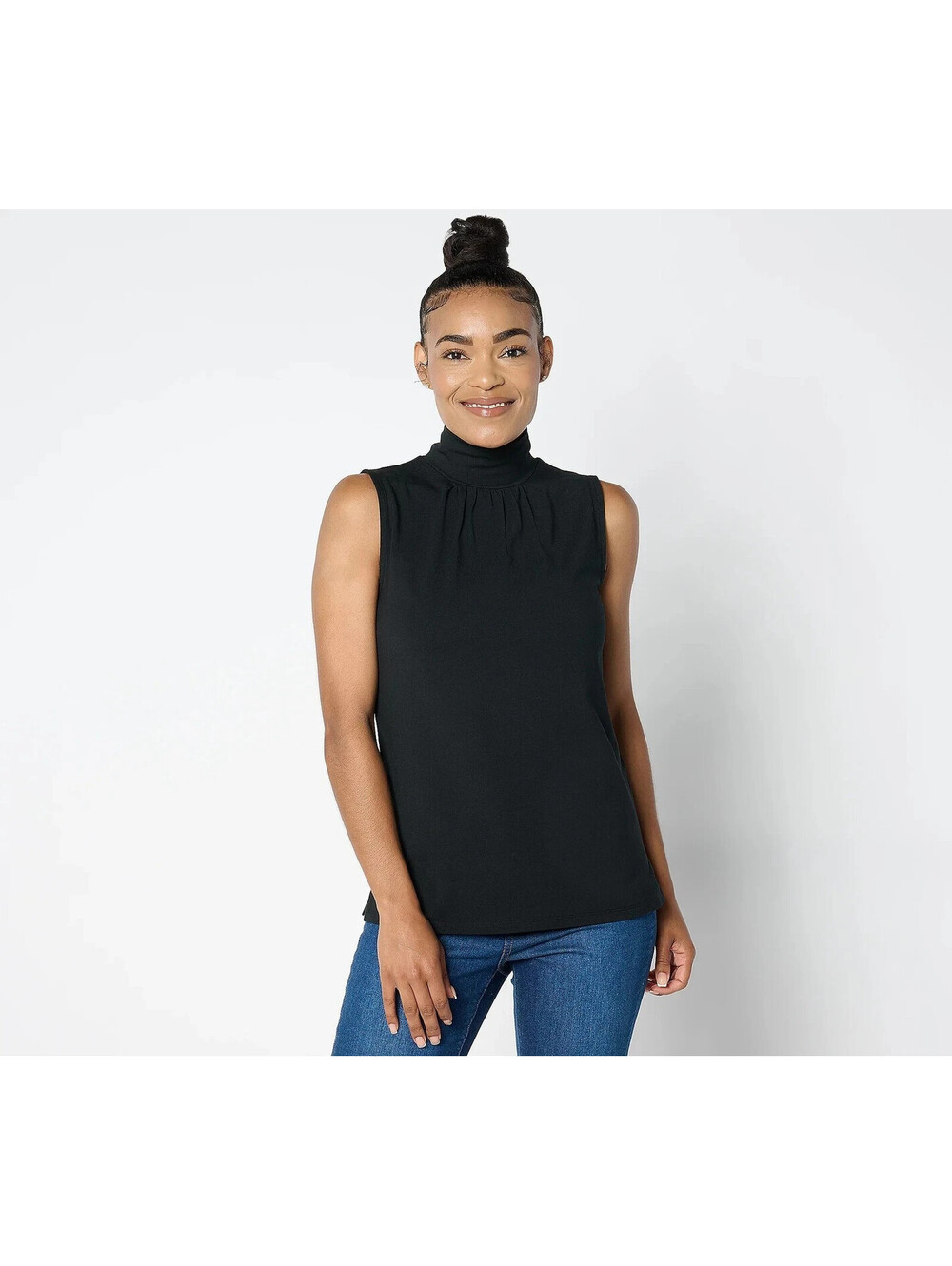 #CR4150 Isaac Mizrahi Live! Essentials Mock Neck Sleeveless Top w/ Shirring XS
